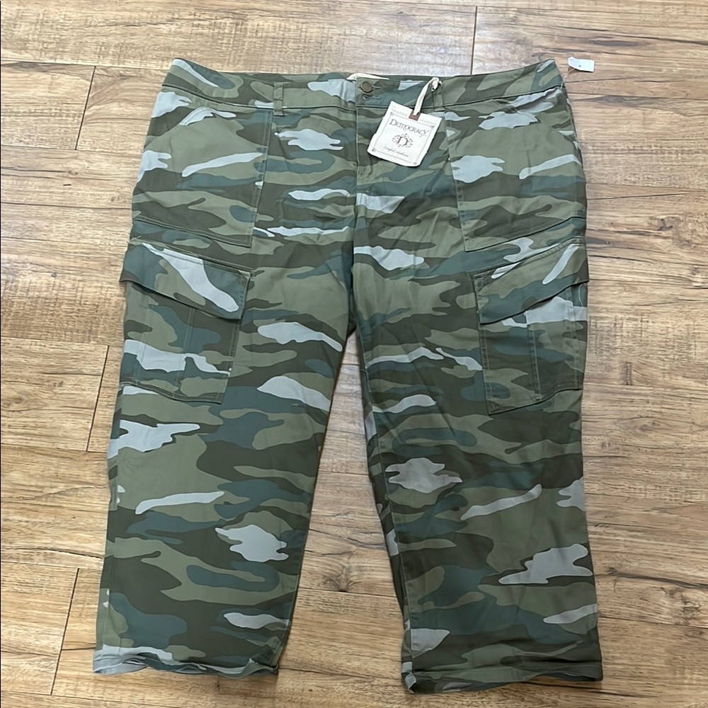 Democracy Camo Cargo Capris in Olive and Sage